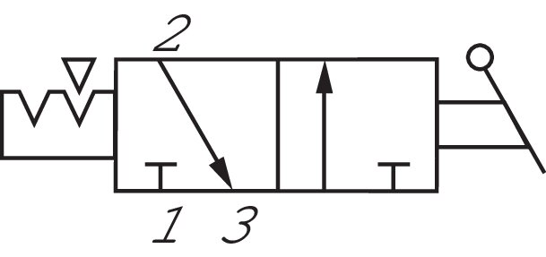 Schaltsymbol: 3/2-Wege-Kipphebelventil